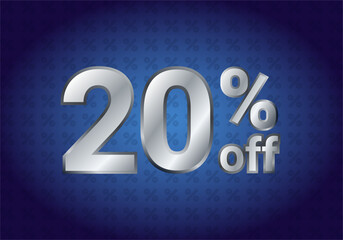 20% . 20 percent Off. Twenty percent. Sale banner and poster. Vector illustration. silver 3d banner