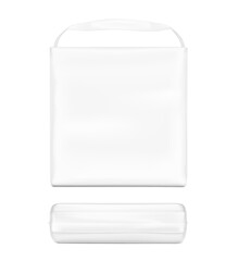 Stand bag with handle mockup. Vector illustration isolated on white background. Ready for your design. Suite for the presentation of diaper, wet wipes, changing mats, pads and etc. EPS10 © realstockvector