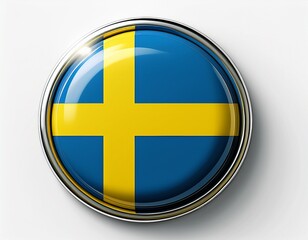 Fototapeta premium Runder Button mit Flagge von Schweden – glänzend, 3D-Optik, isoliert auf Weiß