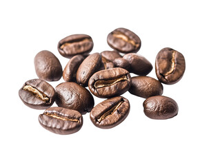 Roasted coffee beans on white background. Cut out