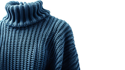 Stylish blue ribbed knit turtleneck sweater. Cozy and fashionable long-sleeve top for women.