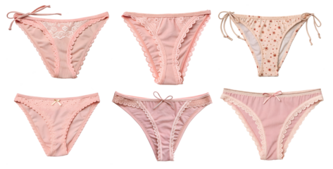 Set of women's pink panties on transparent background. Underwear concept for women.