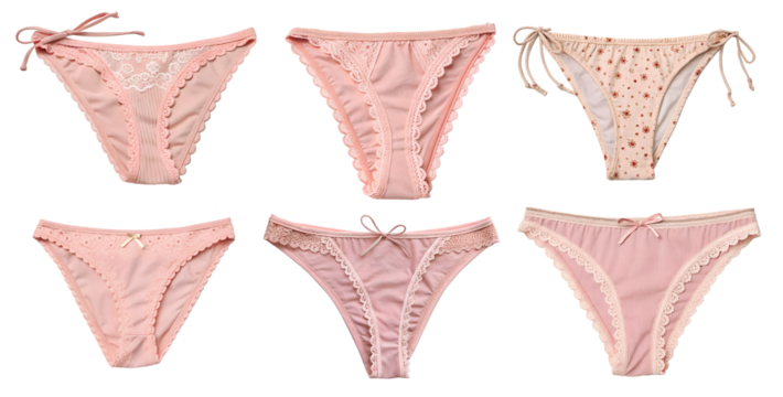 Set of women's pink panties on transparent background. Underwear concept for women.