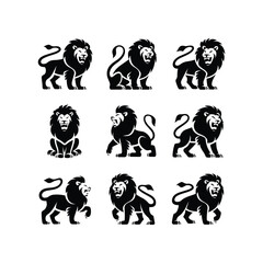 Stylized Lion Logo Vector Set – Bold Jungle King Icons in Various Poses