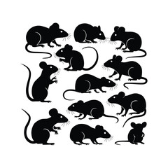 Mouse and Rat Silhouette Vector Collection – Rodents in Various Poses
