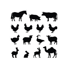 Farm Animal Silhouette Vector Collection – Horse, Cow, Pig, Goat, Chicken, Rabbit