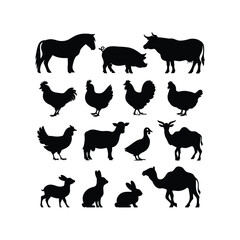 Farm Animal Silhouette Vector Set – Domestic Animal Collection