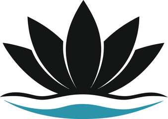 Minimal Lotus Flower on Water Silhouette on White Background