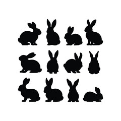 Rabbit Silhouette Vector Set – Bunny Icons in Various Poses