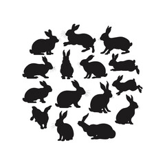 Rabbit Silhouette Vector Set in Various Poses