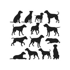 Dog Silhouette Vector Set in Various Poses
