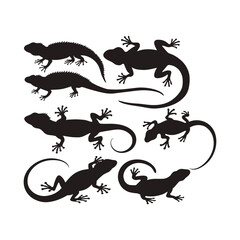 Black Silhouette Vector Set of Lizards and Geckos