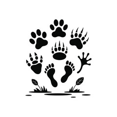 Animal Footprints and Paw Prints Silhouette Collection – Vector Set