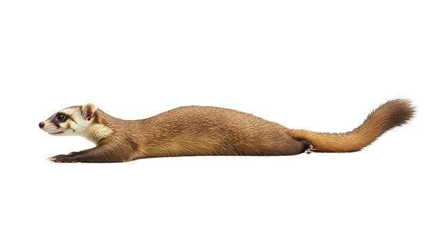 Playful Ferret Stretches Out Showing Its Long Body - Isolated
