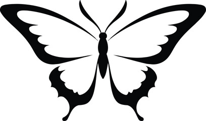 Butterfly silhouette vector illustration with black wings in flight on white background