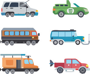  six different modes of overland transportation  on white background