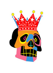 Colorful Skull with Crown Illustration. King with a crown vector illustration. 