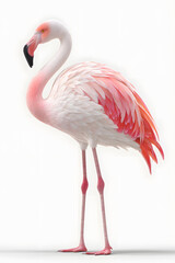 A stunning flamingo poses gracefully on one leg, showcasing vibrant pink plumage against a clean background