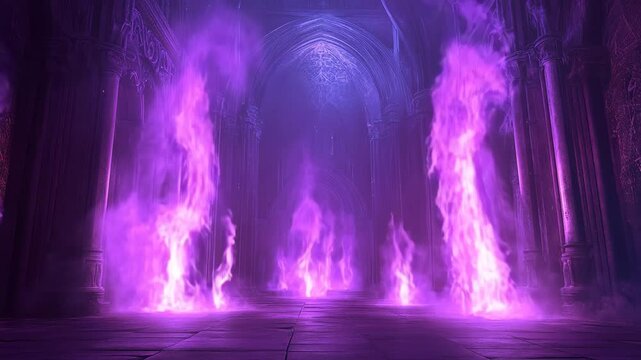 Ethereal purple fire illuminating invisible structure