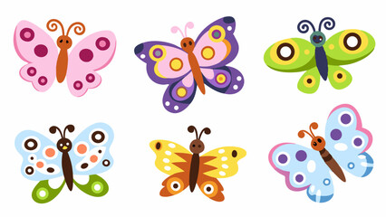 Whimsical Butterflies: A colorful assortment of meticulously illustrated butterflies showcases a vibrant array of hues and patterns, symbolizing transformation, freedom and joy.