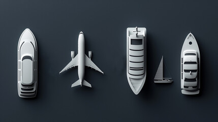 signs of transports airplane and ship yacht