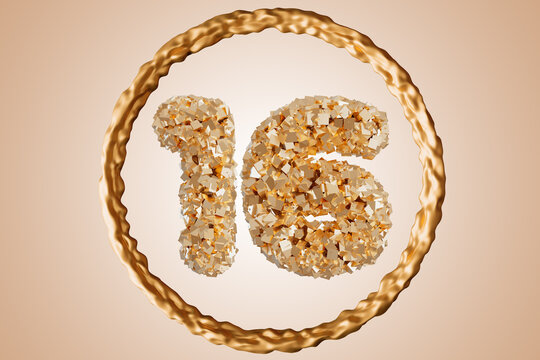 A beautifully crafted birthday card showcases the number 16 in warm beige colors. It's perfect for celebrating sweet sixteen moments and special memories with friends and family - Powered by Adobe