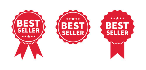 Best Seller Badge Vector – Award Ribbon Emblem, Top Rated Label, Bestseller Seal, Promotional Graphic, Sales Award Icon, Marketing Sticker, Retail Highlight, E-commerce Emblem, Red Ribbon Design