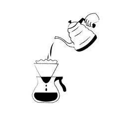 Barista pouring water Hand drip coffee Slow bar Cafe Coffee shop Hand drawn line art illustration vector