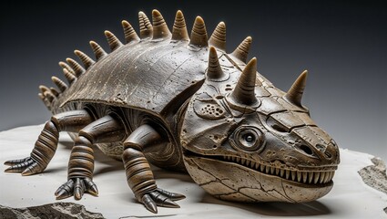 Doryaspis fossil compressed with armored headplate and preserved dorsal ridge
