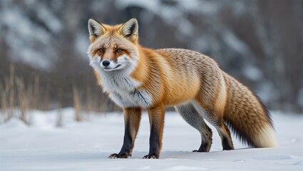 Obraz premium Arctic fox in summer coat with alert posture and bushy tail on white background 