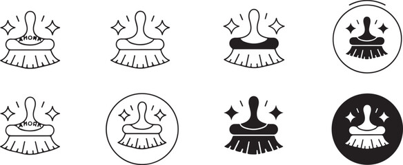 Cleaning Brush Icons Set Line Art and Solid Variations