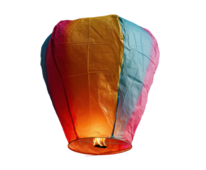 Colorful lantern in the night sky during a festive celebration on a transparent background, cut out