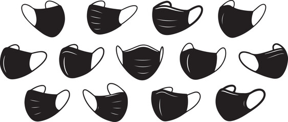 Collection of Black and White Face Mask Illustrations