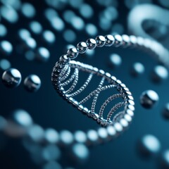 Abstract Metallic DNA Helix with Spheres on Blue, Science , Biotech