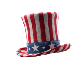 Patriotic themed hat for celebration on Independence Day on a transparent background, cut out