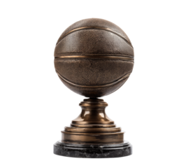 Bronze basketball trophy on a pedestal for sports recognition on a transparent background, cut out