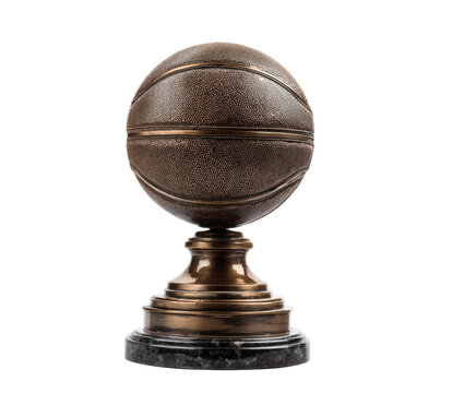 Bronze basketball trophy on a pedestal for sports recognition on a transparent background, cut out