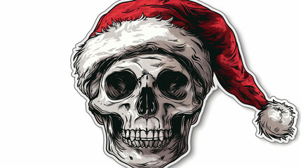 human skull with Santa Claus hat cartoon on white background