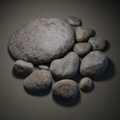 Diverse Collection of Smooth River Rocks in Various Shapes and Sizes on a Dark Background for Environmental or Natural Design Use