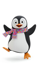 Obraz premium Cheerful penguin playfully strutting winter scarf