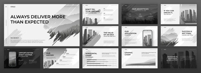 Creative Powerpoint presentation template. Modern Keynote presentation background, brochure cover design, pitch deck, proposal, agenda, annual report, Google slides, company profile, brand guidelines.