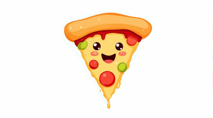 Cute cartoon pizza slice character with a happy expression  