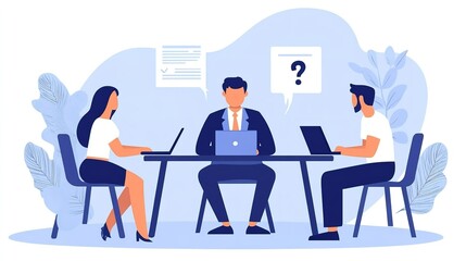 A team collaborating on a complex project with lively discussions and engaging questions in a modern office with flat