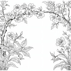Elegant Monochrome Floral Frame Black and White Botanical Illustration