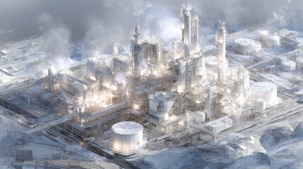 Naklejka premium A 3D animation provides a detailed visualization of the storage and utilization of green hydrogen in industrial applications