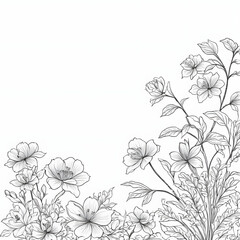 Elegant Monochrome Floral Illustration Line Art Flowers and Leaves Design