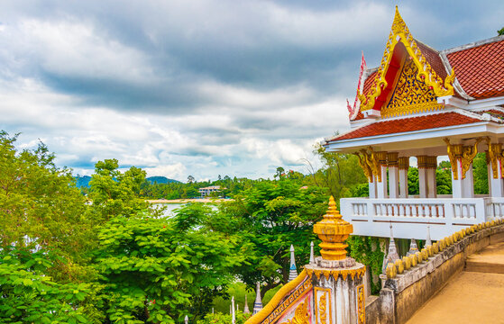 Colorful golden stupa temple Wat Sila Ngu Koh Samui Thailand.