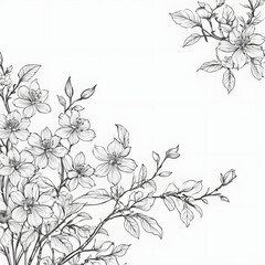Elegant Monochrome Floral Illustration Delicate Branches and Blossoms
