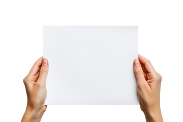 Hand holding a blank sheet of paper, mock up for advertisement