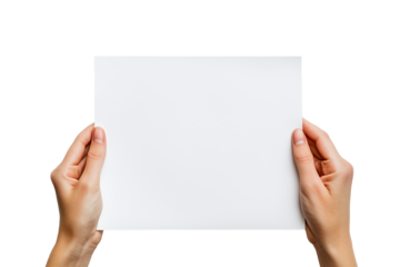 Hand holding a blank sheet of paper, mock up for advertisement
